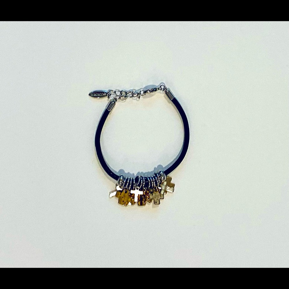 Demanaco Cross Charm Bracelet, One Size, Silver and Gold.